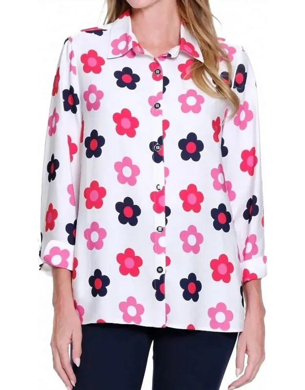 Turn-up Cuff 3/4 Sleeve Button Front Shirt