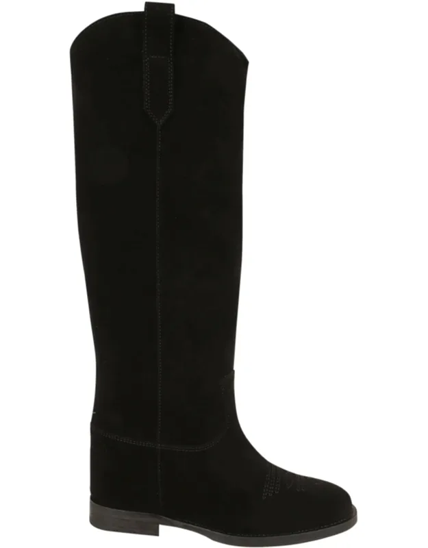 Velour Tall Suede Internal Wedge Embroidered Boots