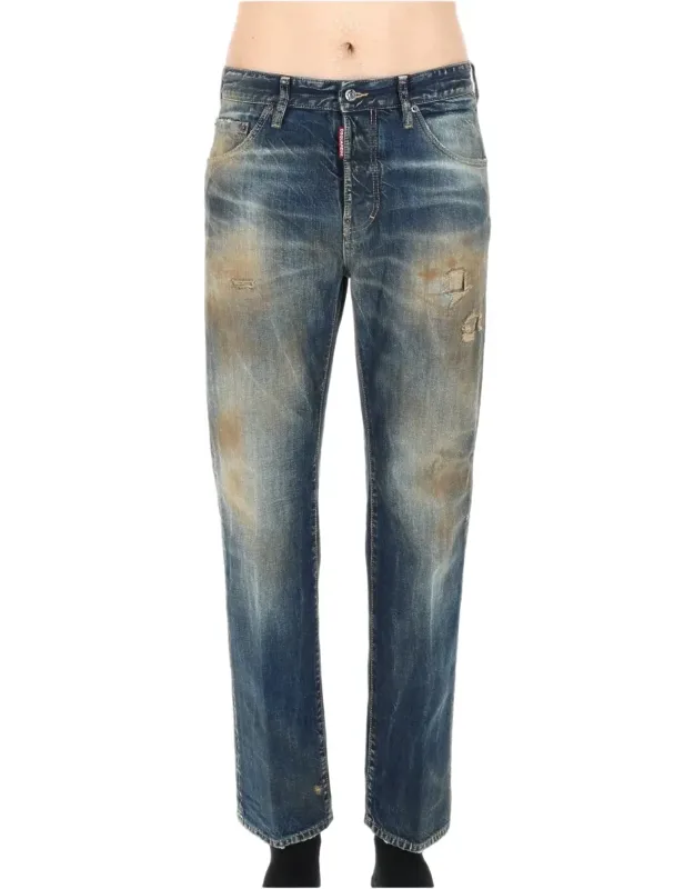 Distressed Straight-leg Cotton Jeans