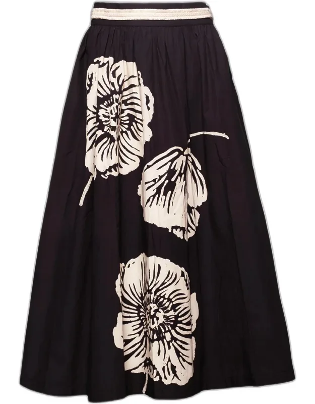 Floral-print Cotton Poplin Midi Skirt