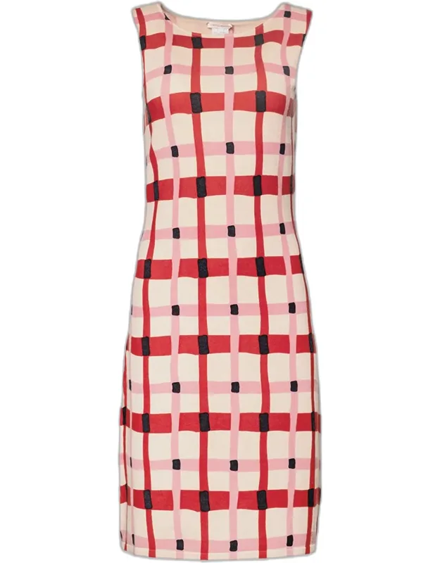 Swan Check Wool Knit Midi Shift Dress