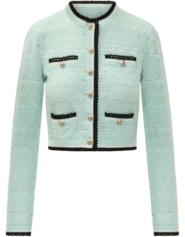 Openwork Cropped Knit Cardigan