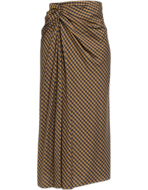 Draped Check Midi Skirt