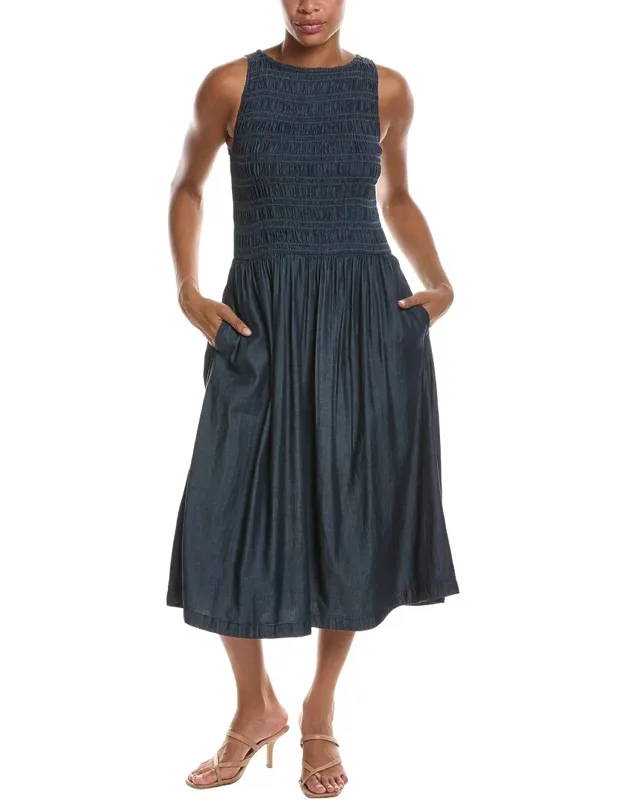 Denim Smocked Midi Dress