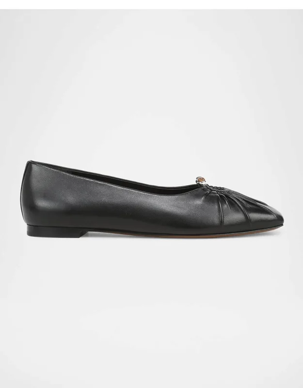 Gathered Leather Ballerina Flats