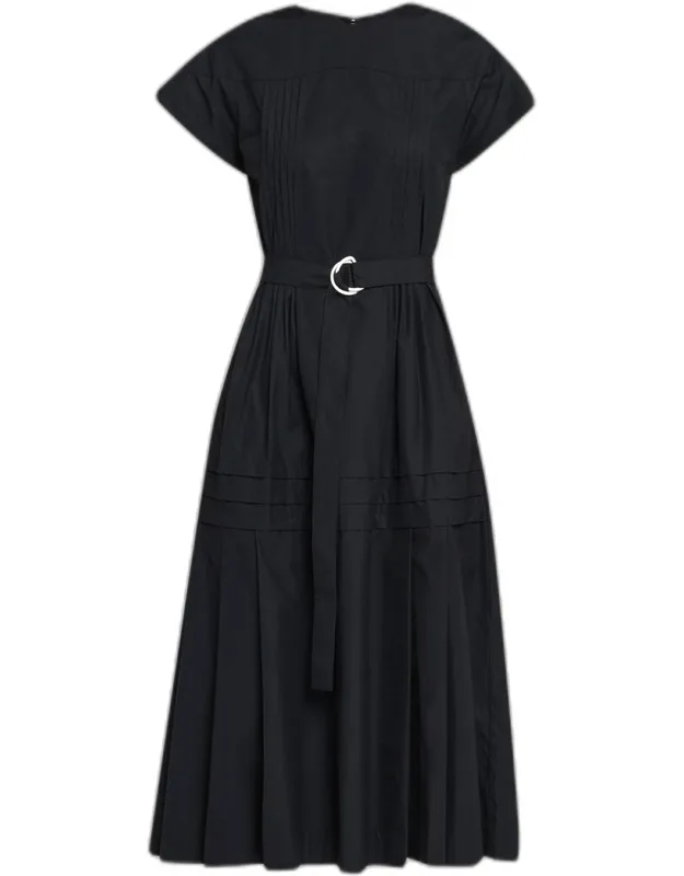 Pleated Poplin Midi Dress