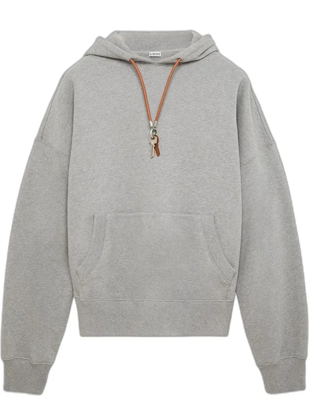 Relaxed Fit Fleece Leather-drawstring Hoodie