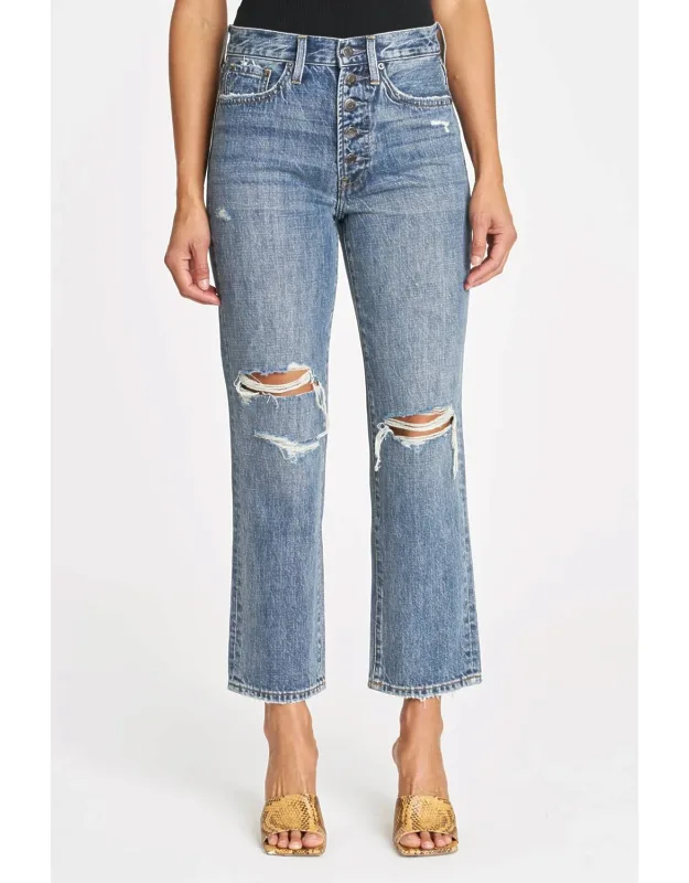 Charlie High Rise Straight Jeans - Exposed Button Fly, Knee Holes