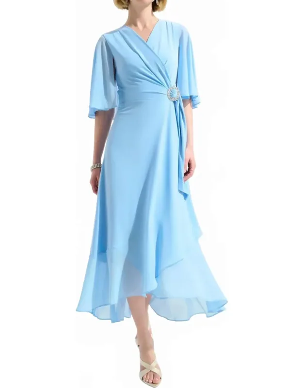 Cape Sleeves High Low Wrap Dress