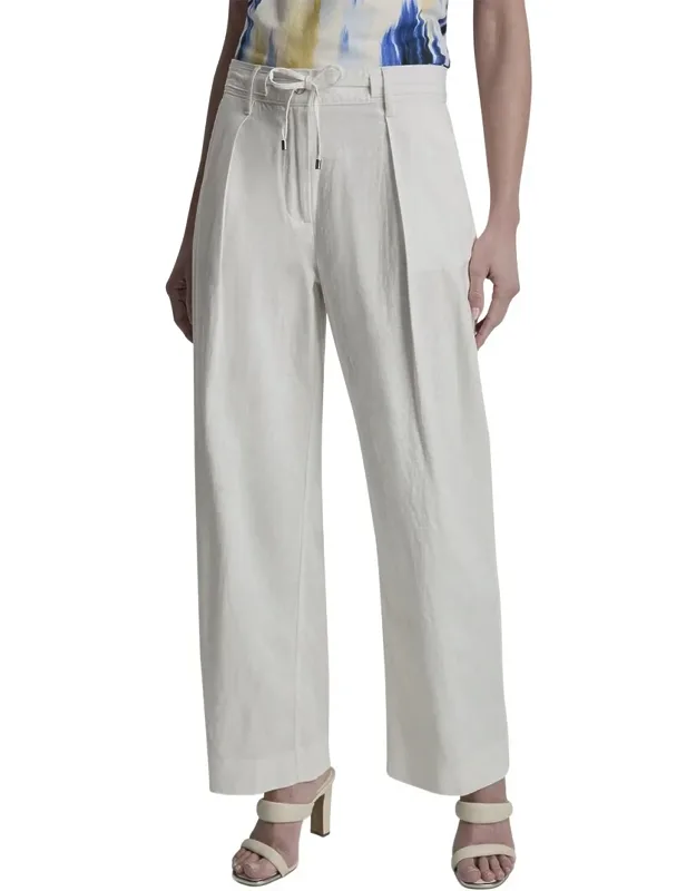 Stripe Pleated Wide Leg Linen-blend Pants