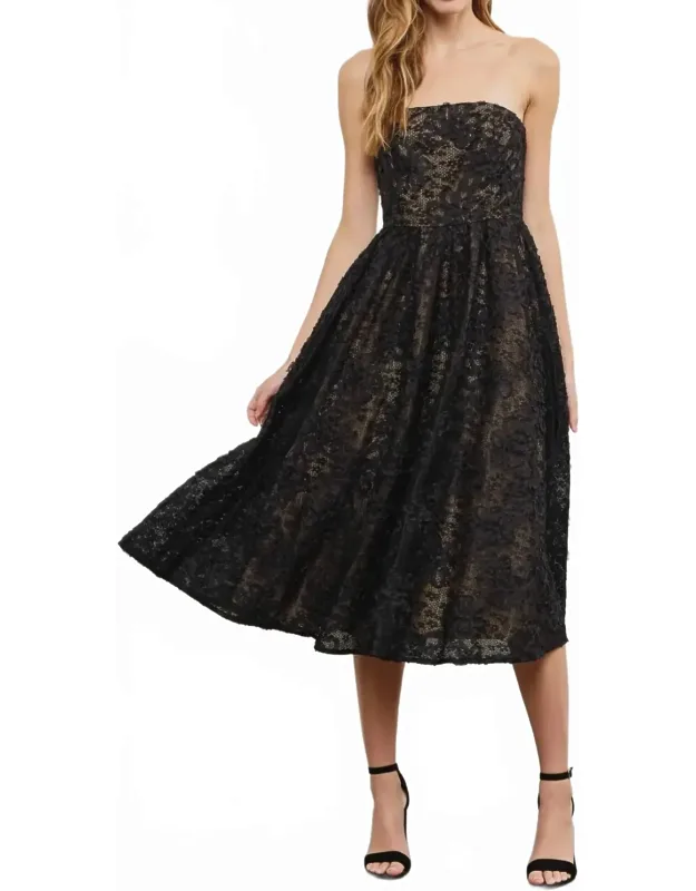 Strapless Overlay Lace Midi Dress