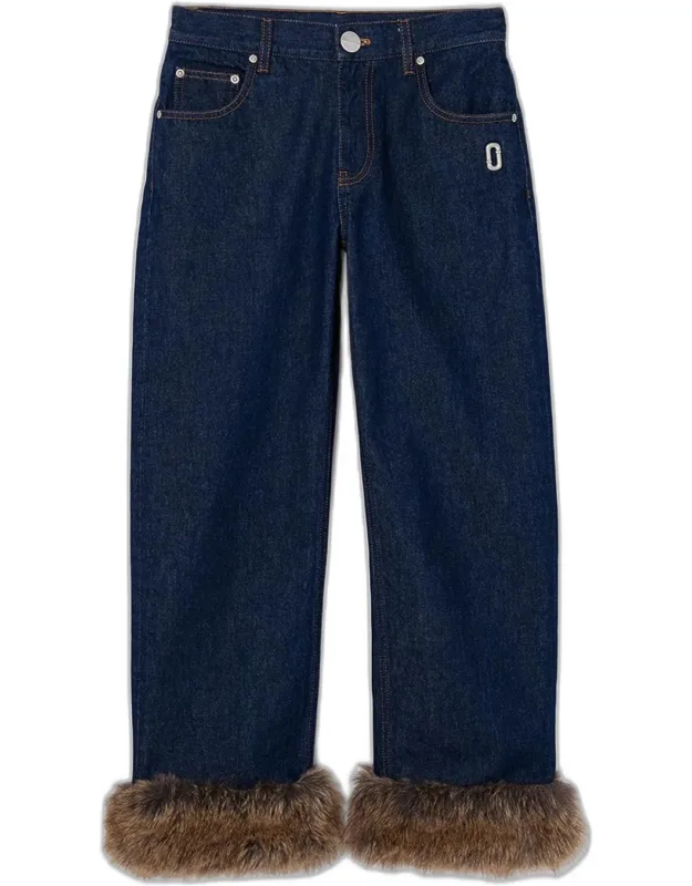 Faux-fur-trimmed Crop Jeans