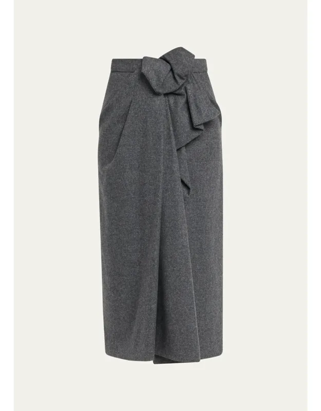 Draped Wool Midi Skirt