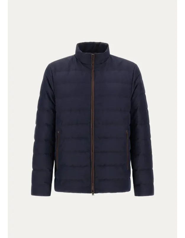 Suede-trim Nylon Bomber Jacket