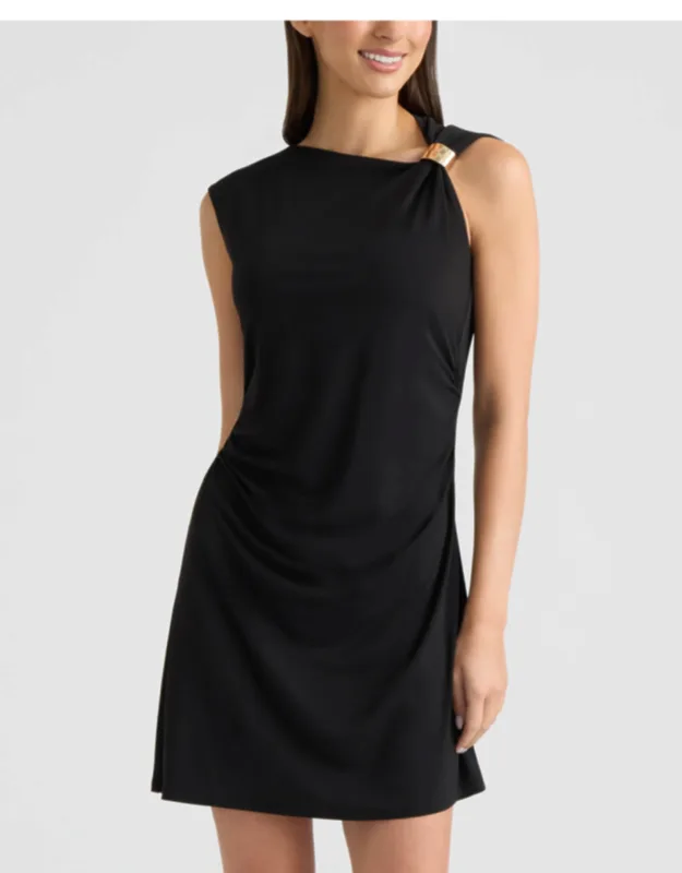 Asymmetrical Neckline Knit Mini Dress