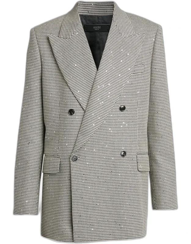 Houndstooth Double-breasted Peak Lapel Blazer