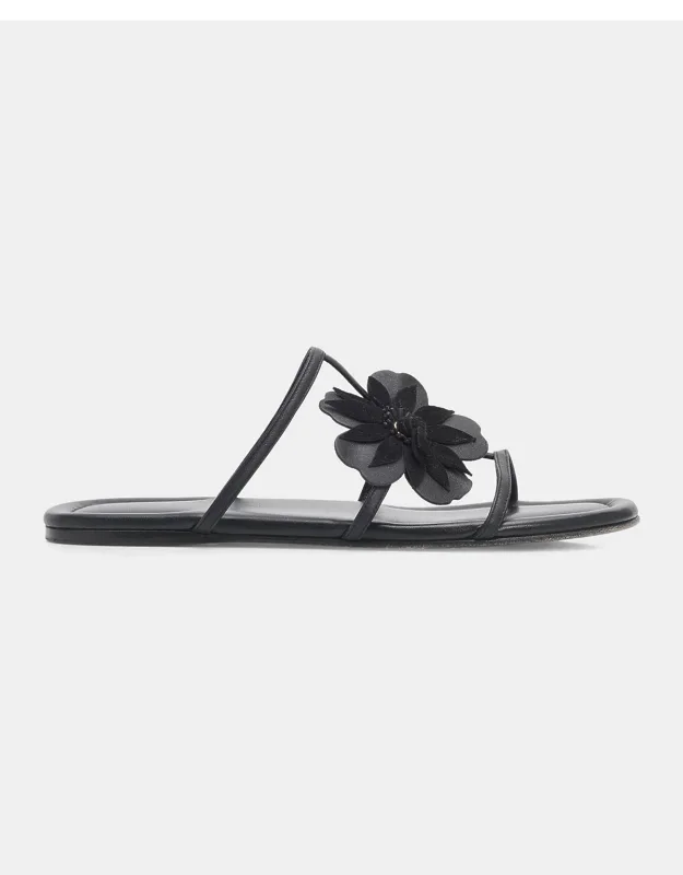 Flower-appliqué Leather Sandals