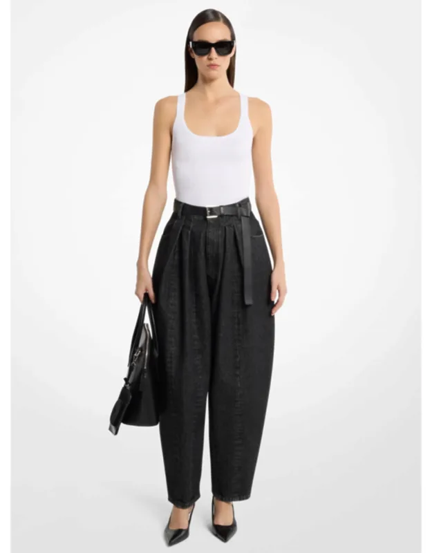 Pleated Denim Barrel Jeans