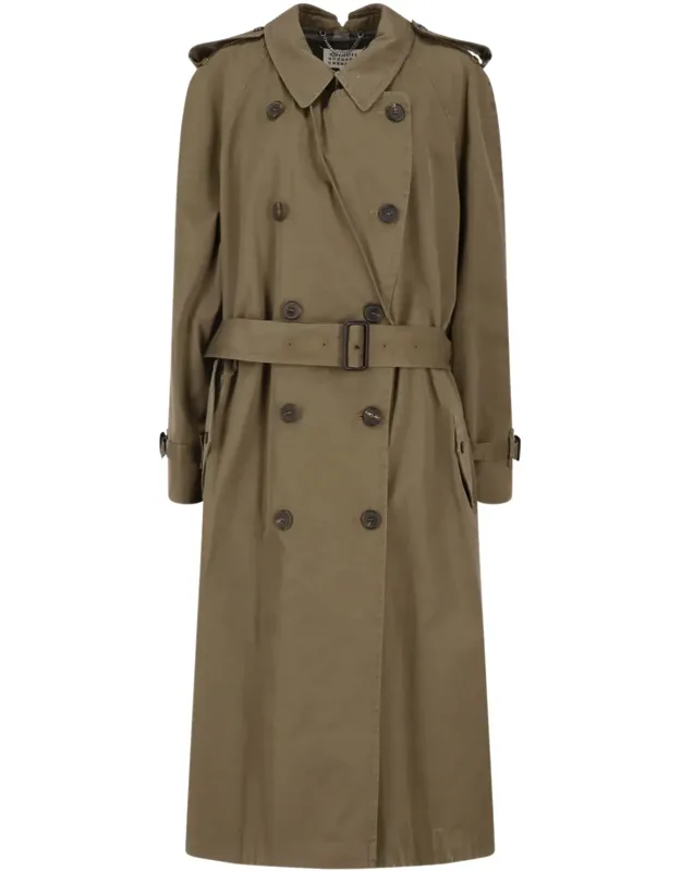 Double-breasted Folded Collar Cotton Trench Coat