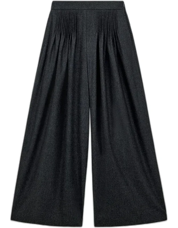 Pleated Wide-leg Flannel Palazzo Trousers