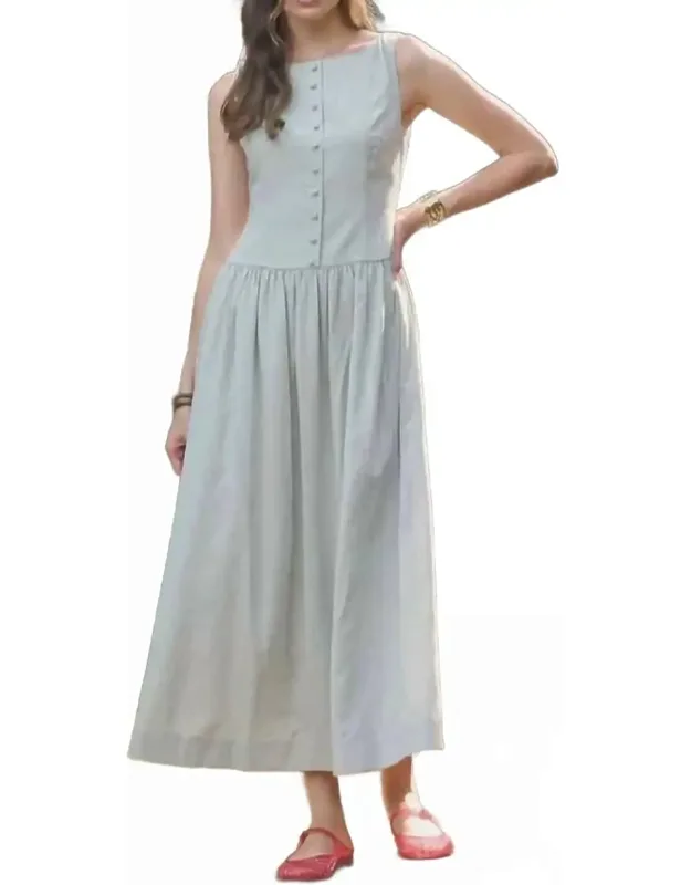 Boat Neck Front Button Detail Midi Dress