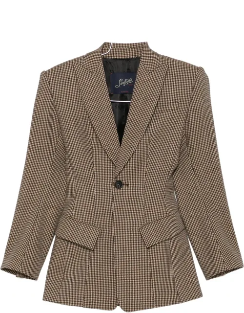 Houndstooth-pattern Single-breasted Blazer