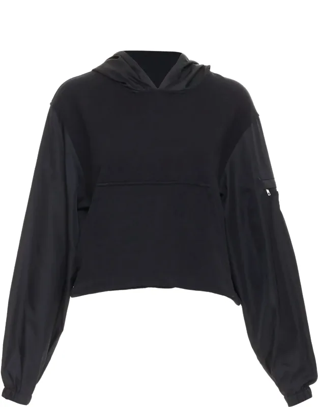 Re-nylon Sleeve Triangle Logo Cotton Cropped Hoodie