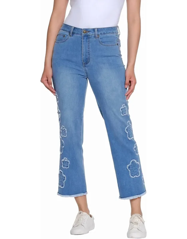 Zip Button Front 5 Pocket Crop Jeans