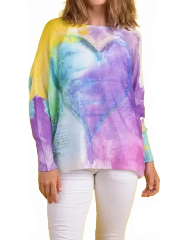 Emy Batwing Sweater With Watercolor Heart Design