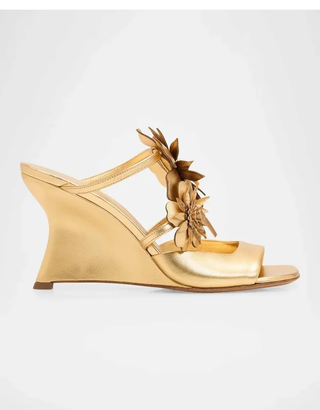 Floral Leather Wedge Sandals