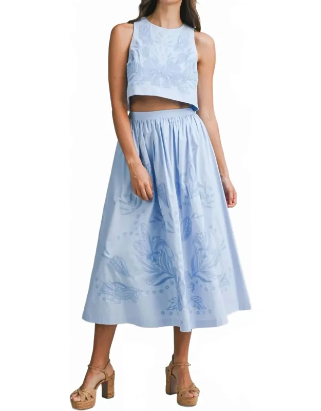 Embroidered Crop Top And Midi Skirt Set