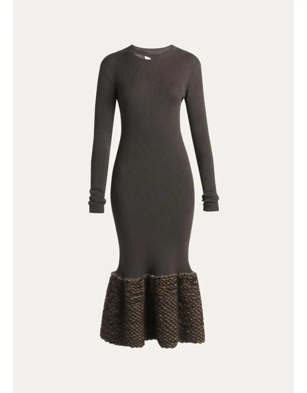Rib-knit Wool Midi Dress