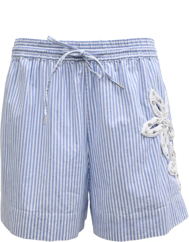 Striped Floral-applique Shorts