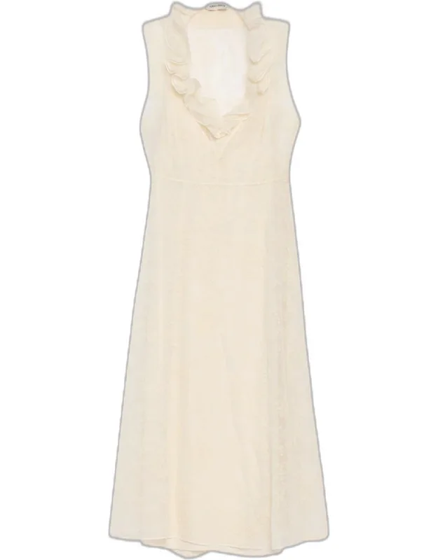 Ruffle V-neck Floral Silk Tulle Midi Dress