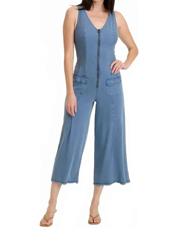 Linette Twill Zip-up V-neck Jumpsuit