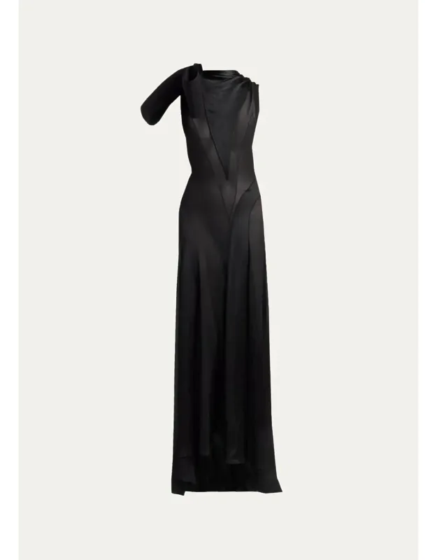 Sleeveless Bow Silk Georgette And Satin Paneled Maxi Dress