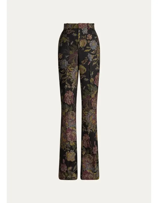 Floral Jacquard Bootcut-leg Pants