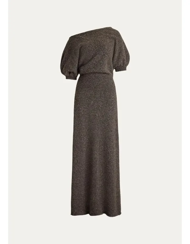 Cashmere-blend Donegal Off-the-shoulder Maxi Day Dress