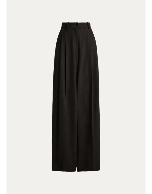Clarice Wool Herringbone Wide-leg Trousers
