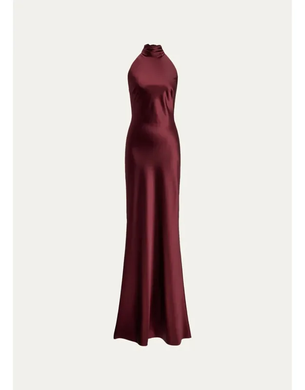 Chilton Satin Halter Evening Dress