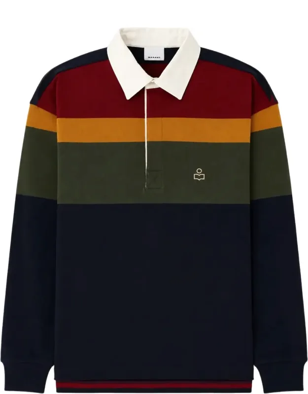 Long-sleeve Striped Cotton Polo Shirt
