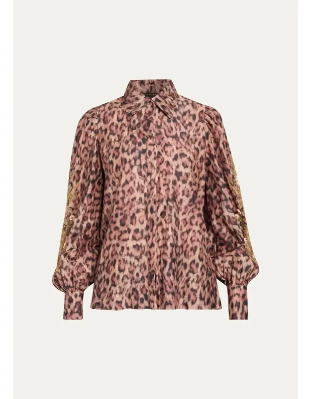 Beaded Animal-print Blouse