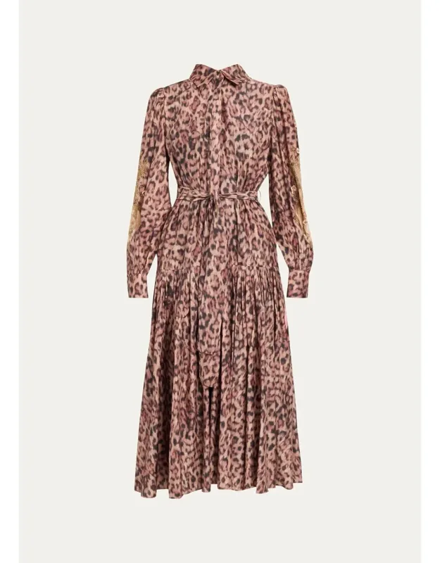 Beaded Animal-print Midi Dress