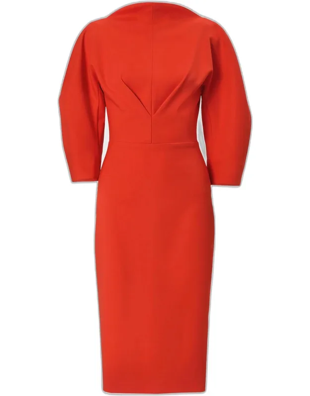 Draped High-neck Wool Midi Dress