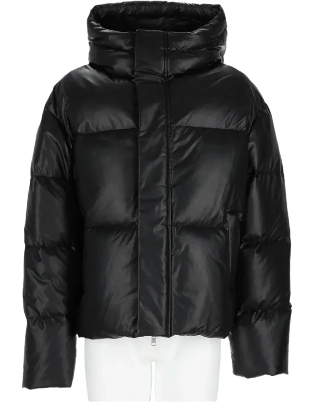 Cropped Puffer Jacket With High Collar And Hood