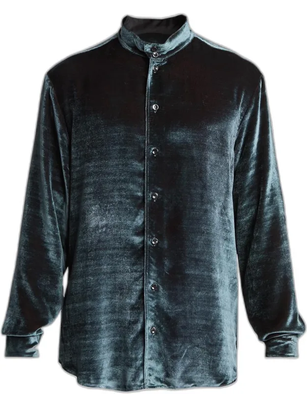 Velvet Band Collar Button-down Shirt