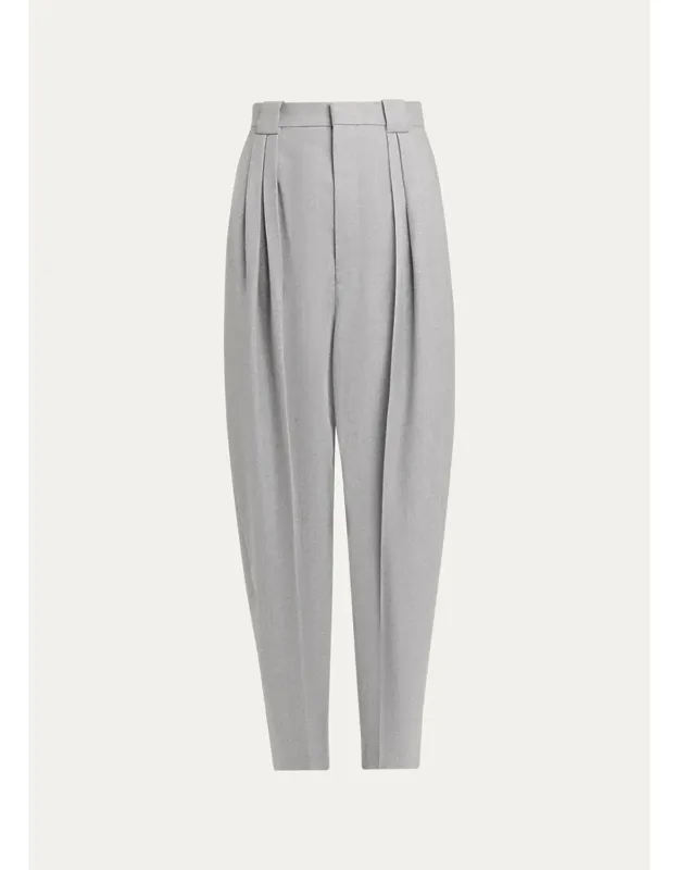Pleated Wool Barrel-leg Trousers