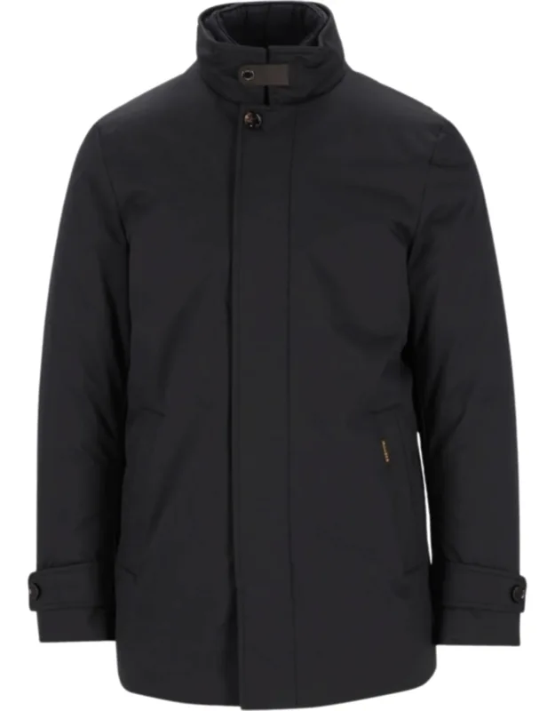 Quilted Down Jacket With High Collar And Buttoned Flap