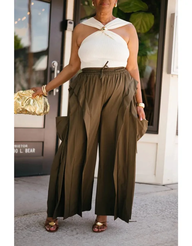 Ruffle Cargo Wide-leg Pants