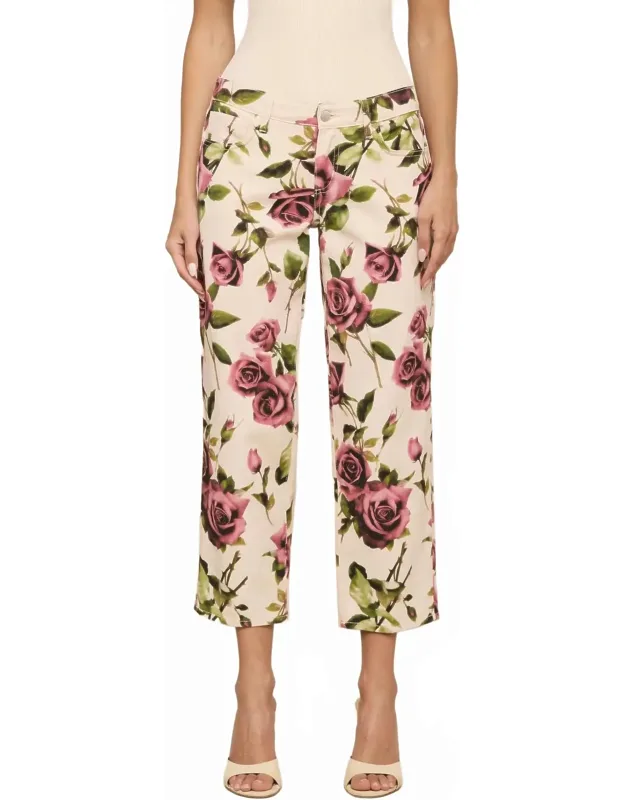 Blaine Cropped Stovepipe Jean - Low-rise, Floral Pattern